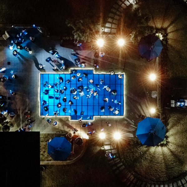 la hacienda snow hill aerial pool party wedding reception