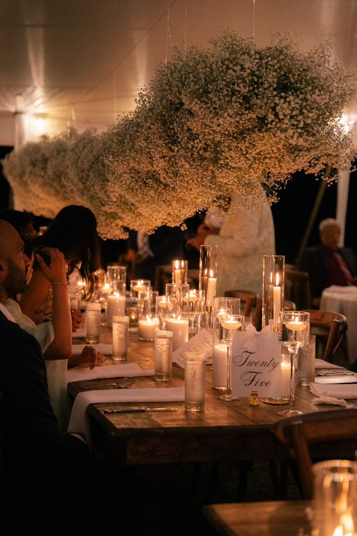 la hacienda snow hill romantic candlelit wedding reception tablescape baby breath centerpiece