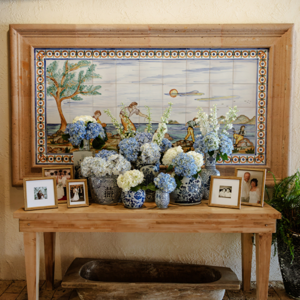 la hacienda snow hill spanish tile mural hydrangea display console table