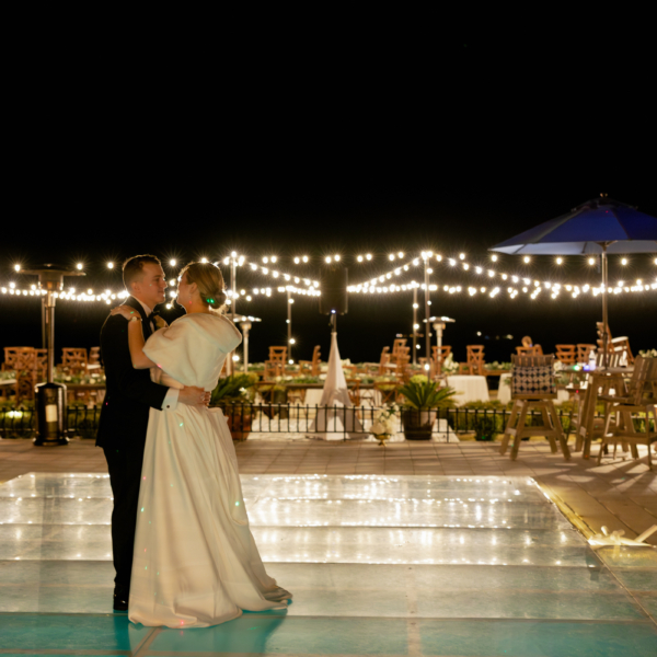 la hacienda snow hill wedding first dance string lights evening